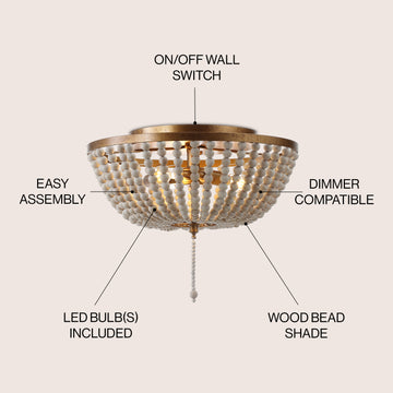 Allison 15" Wood Beaded/Metal LED Flush Mount